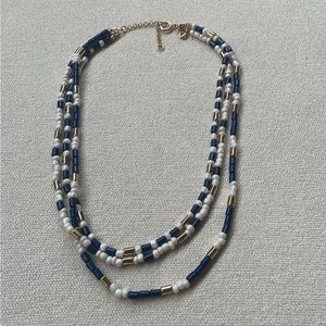 LOFT beaded navy, white and gold necklace